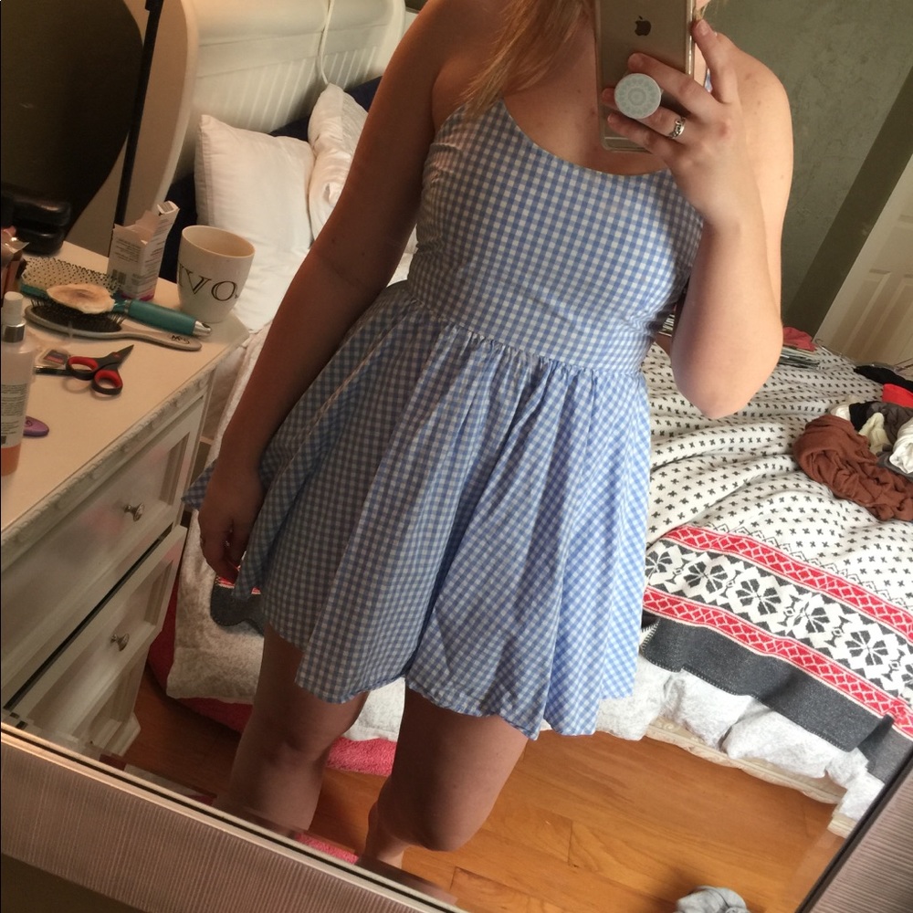 blue gingham dress